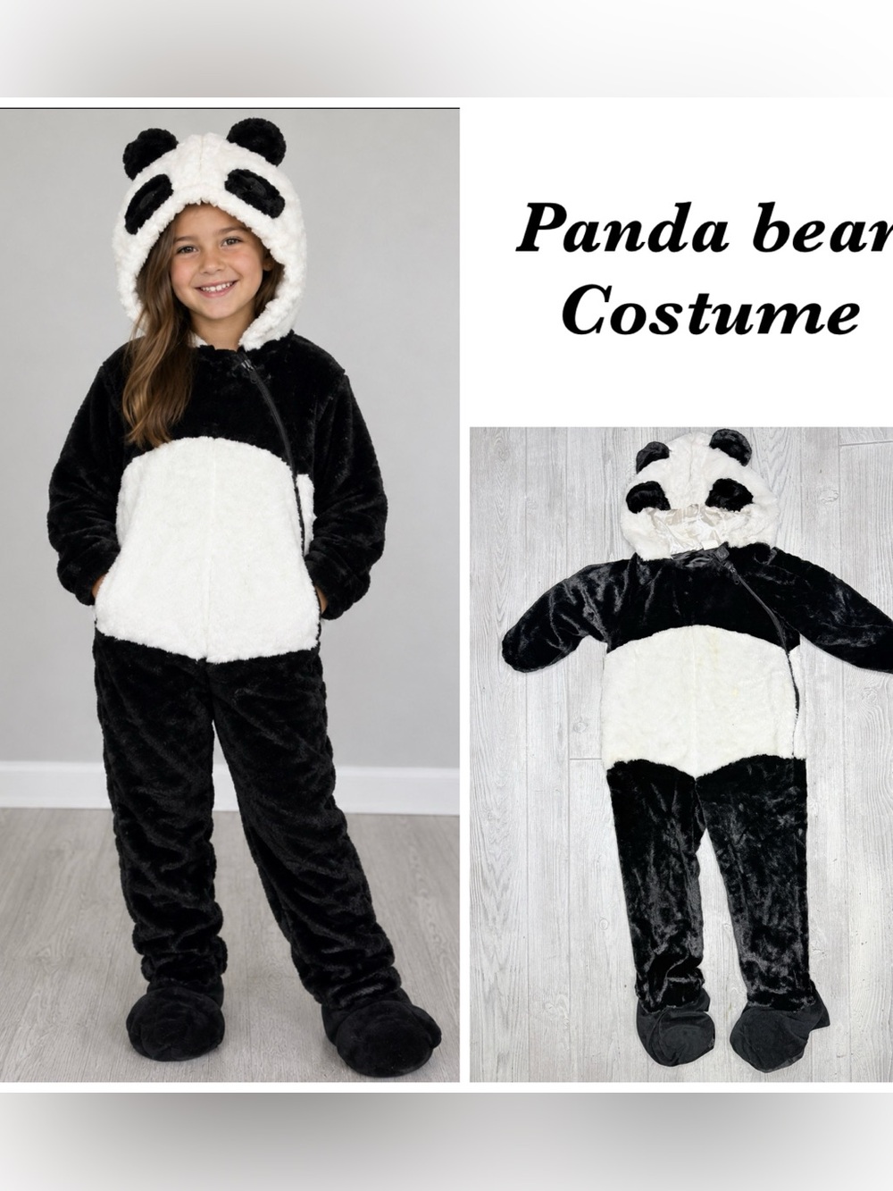 Panda bear Halloween costume 4-5year front zip fuzzy one piece costume